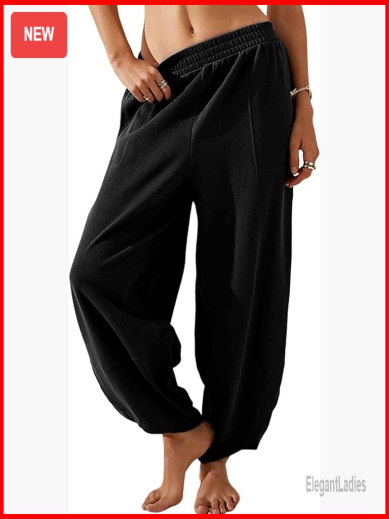 Wide Leg Harem Pants Cotton Blend Elastic Waist Casual Loose Fit
